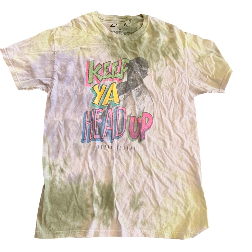 Vintage 2Pac mens Tie Dye Acid Washed Shirt Keep Ya Head Up Med Tupac Rap 90s